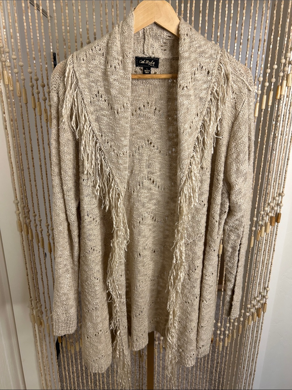 Cal Style light cream/Beige Fringe Open-Front Cardigan